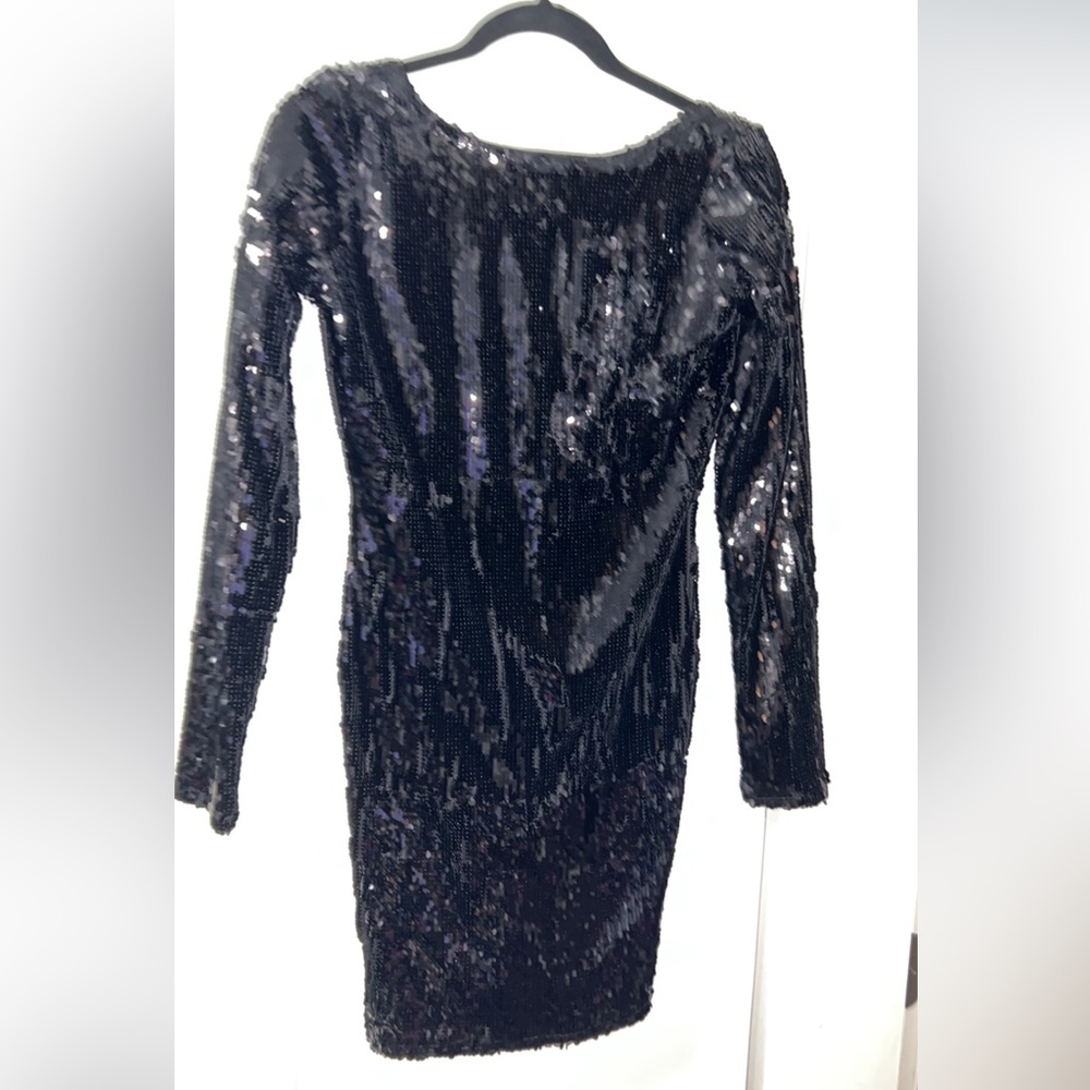 Sequin black mini dress low cut back